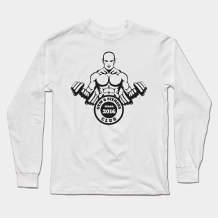 Gym and Fitness emblem with training man Long Sleeve T-Shirt